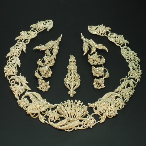 Georgian woven natural seed pearl parure necklace pendant brooches pre Victorian (image 28 of 50)